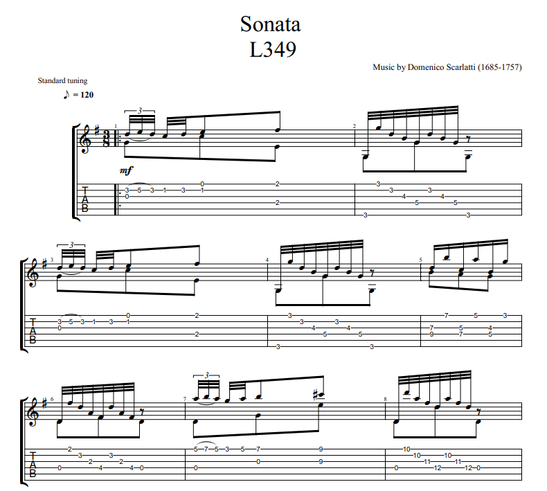 Domenico Scarlatti - Sonata L349 sheet music for guitar